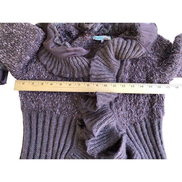 Cecico Long Line Cardigan Women's Small Ruffles Knit in Plum Shade - Picture 10 of 13